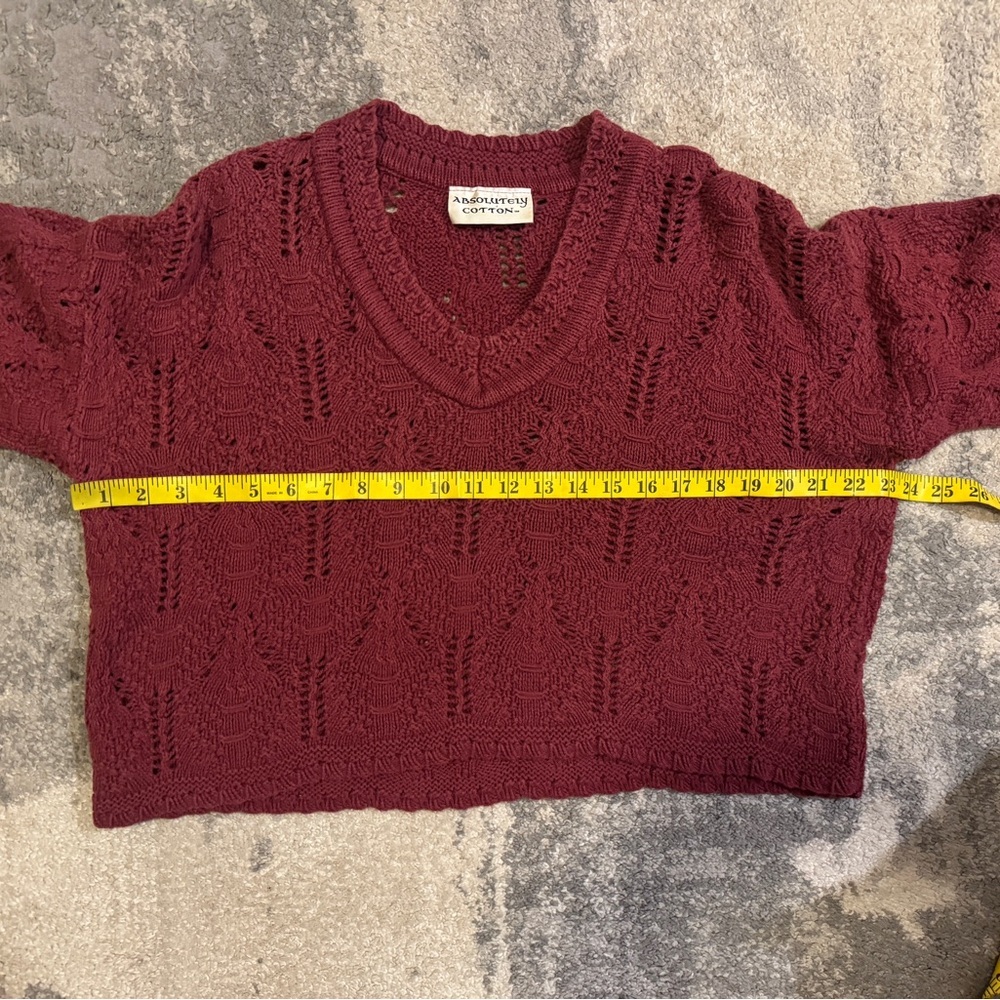 Absolutely Cotton Raspberry Open-Knit V-Neck Sweater - Picture 4 of 6